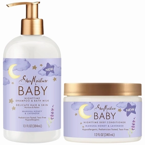 Shea Moisture Baby Care Set – Relaxing Nighttime Shampoo & Bath Milk   Nighttime Deep Conditioner, Manuka Honey & Lavender (2 Piece Set)