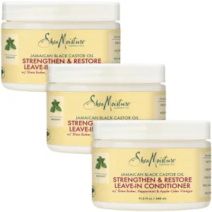 SheaMoisture Leave in Conditioner with Jamaican Black Castor Oil for Hair Growth, Strengthen & Restore, Vitamin E, Curly Hair Products Safe for use on Hair Color, Family Size, 11.5 Oz (Pack of 3)