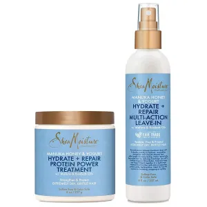 SheaMoisture Manuka Honey & Yogurt Hydrate   Repair Bundle – Protein Power Treatment & Multi-Action Leave-In Conditioner, 8 Oz Ea (2 Piece Set)