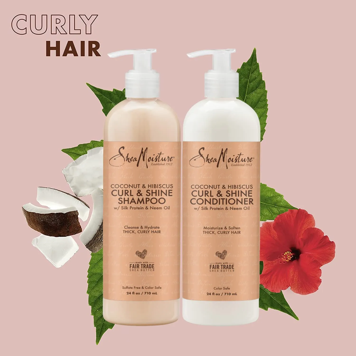 SheaMoisture Plus Size Shampoo and Conditioner Set, Coconut & Hibiscus Curl & Shine Hair Care, Frizz Control for Curly Hair with Vitamin E & Neem Oil, 24 Fl Oz