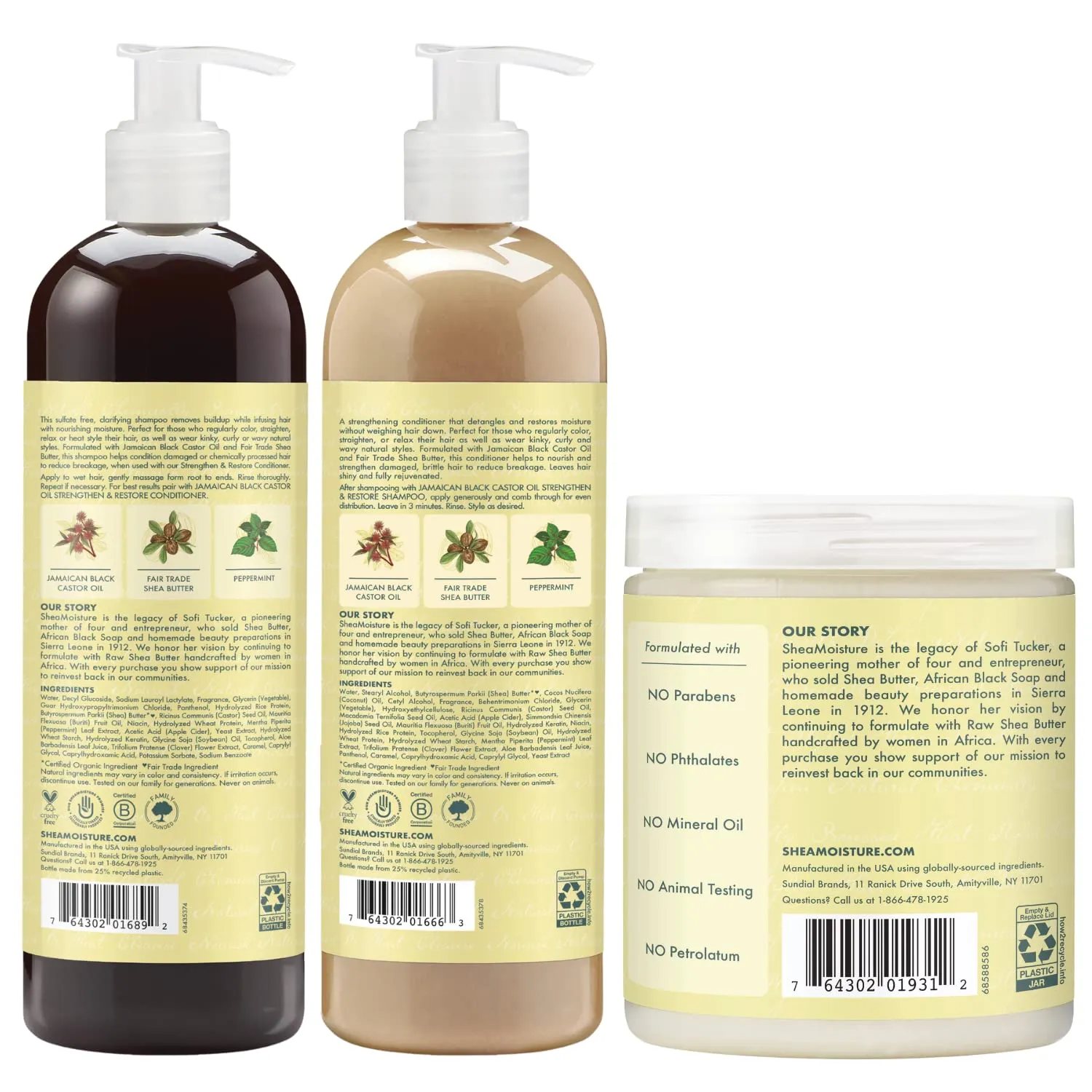 SheaMoisture Shampoo and Conditioner Set for Curly Hair, Strengthen and Restore, 24 Fl Oz each   Leave In, 20 Oz, Jamaican Black Castor Oil, Apple Cider Vinegar, Organic Shea Butter