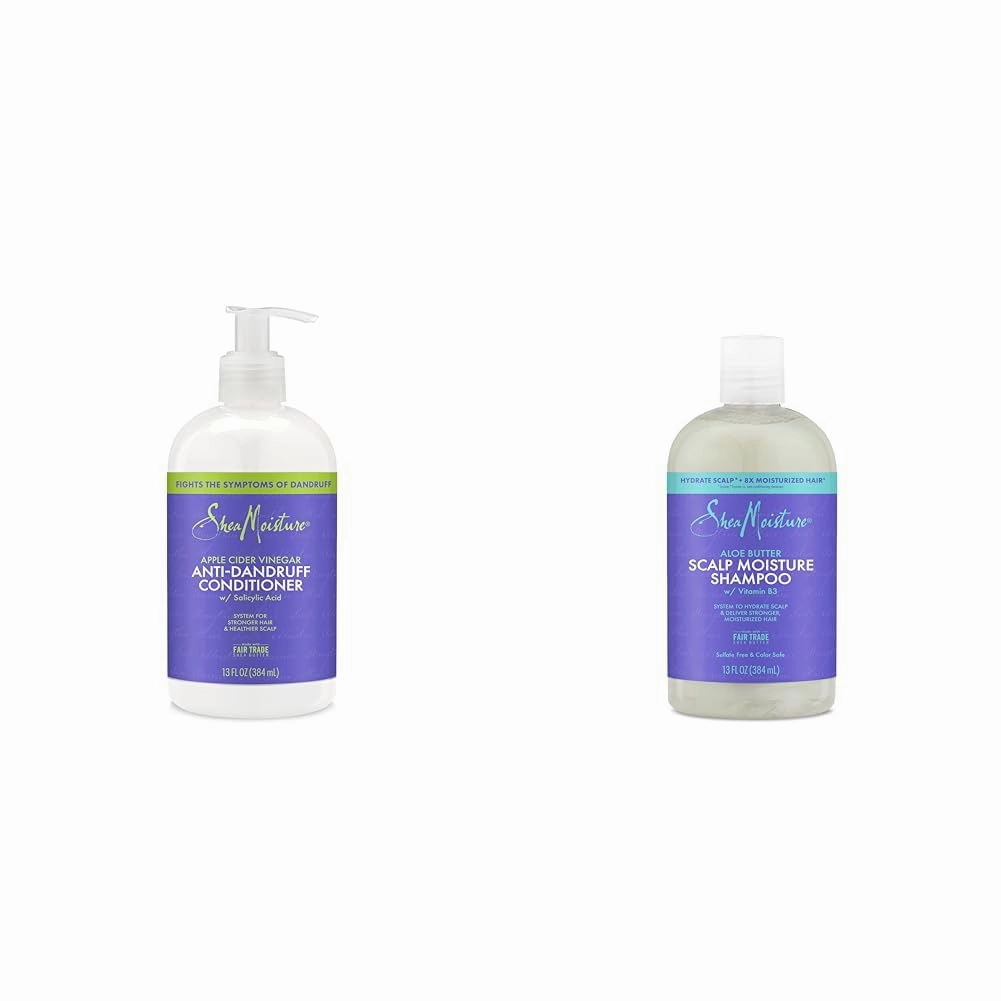 SheaMoisture Apple Cider Vinegar Anti-Dandruff Conditioner and Aloe Butter Scalp Moisture Shampoo Hair Care System 13 oz