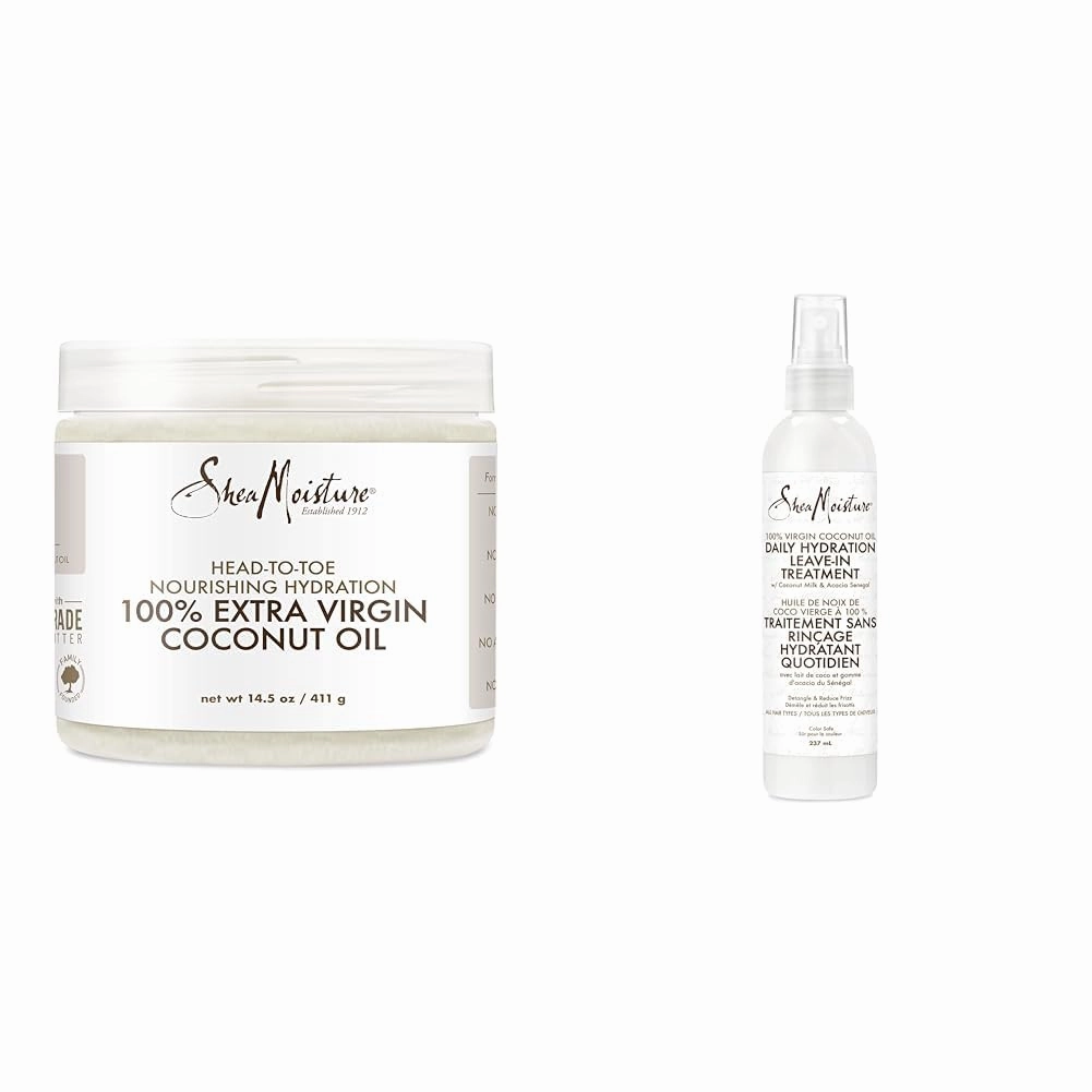 SheaMoisture Body Moisturizer For Dry Skin 100% Extra Virgin Coconut Oil & Leave-in Conditioner Treatment for All Hair Types 100% Extra Virgin Coconut Oil Silicone Free Conditioner 8 oz