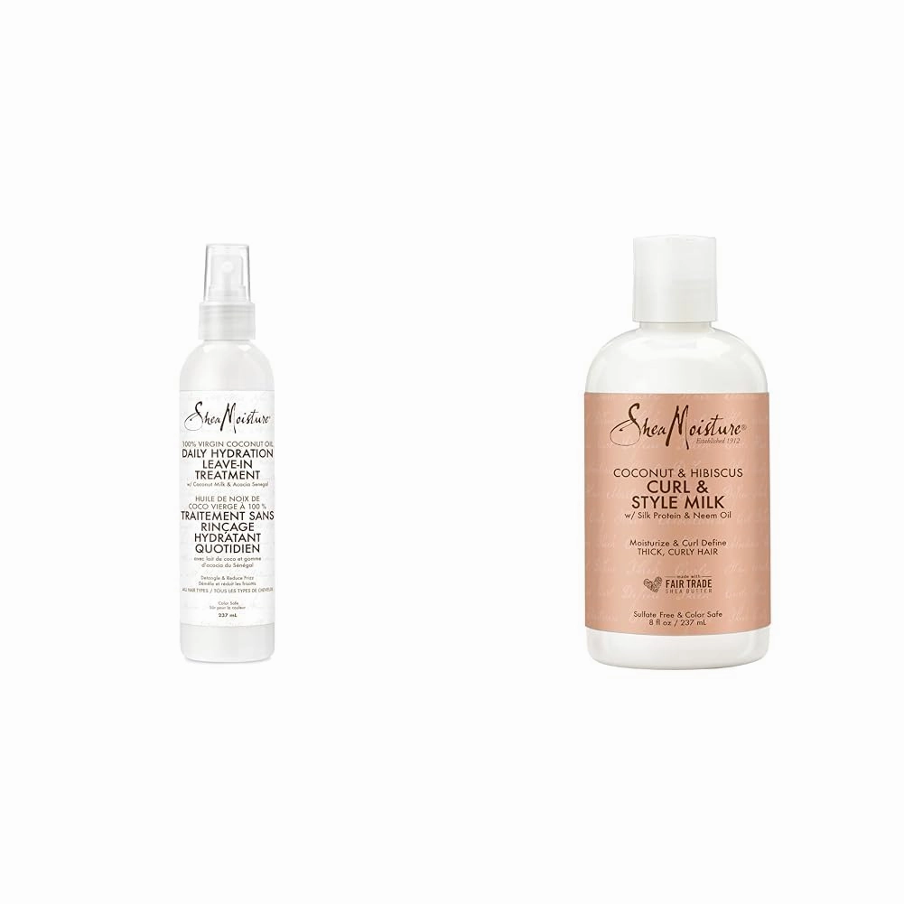 SheaMoisture Leave-in Conditioner Treatment for All Hair Types & Fair Trade Sulfate Free Coconut Hibiscus Curl & Style Milk with Silk Protein & Neem Oil For Thick, Defined, Curly Hair 8 oz