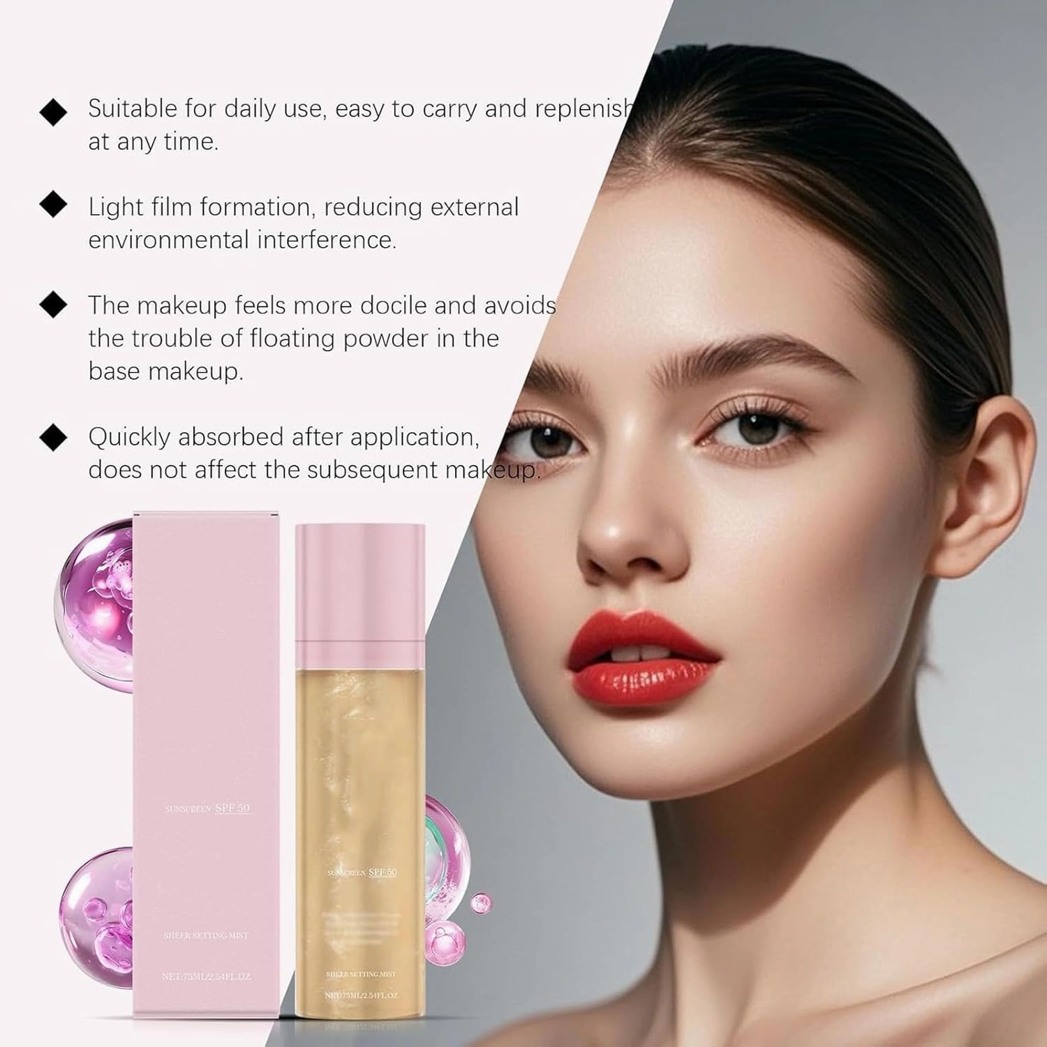 Sheer Setting Mist Sunscreen Spf 50 75ml, Sunscreen-Broad Spectrum Shimmering Body Mis, Non-Greasy Formula For Makeup-Friendly Radiance, Weightless Mist That Sets For Daily Uv Protection (2)