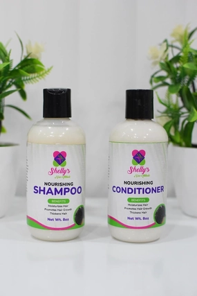 Shelly's New Attitude Nourishing Deep Moisturizing Shampoo and Deep Repairing Conditioner for for Afro-textured curly and coarse and kinky and coily hair, white