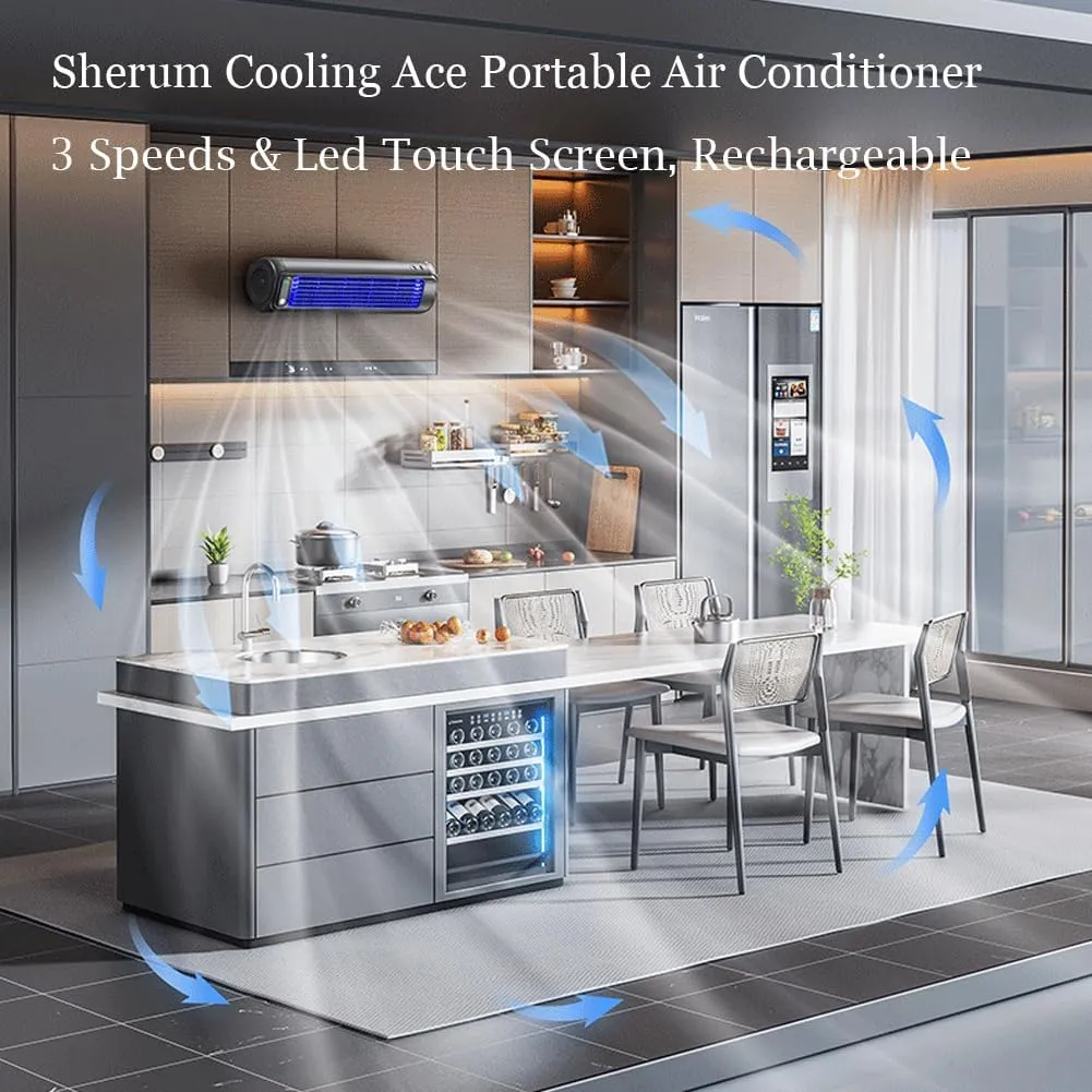 Sherum Cooling Ace Portable Air Conditioner, 2025 Upgrade Outfanly Cooling Ace with 3 Speeds, Rechargeable Fan Quiet, Energy Efficient Air Conditioner Cooling Fan for Bedroom Office Home (Grey)