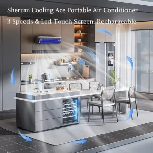 Sherum Cooling Ace Portable Air Conditioner, 2025 Upgrade Outfanly Cooling Ace with 3 Speeds, Rechargeable Fan Quiet, Energy Efficient Air Conditioner Cooling Fan for Bedroom Office Home (Grey)