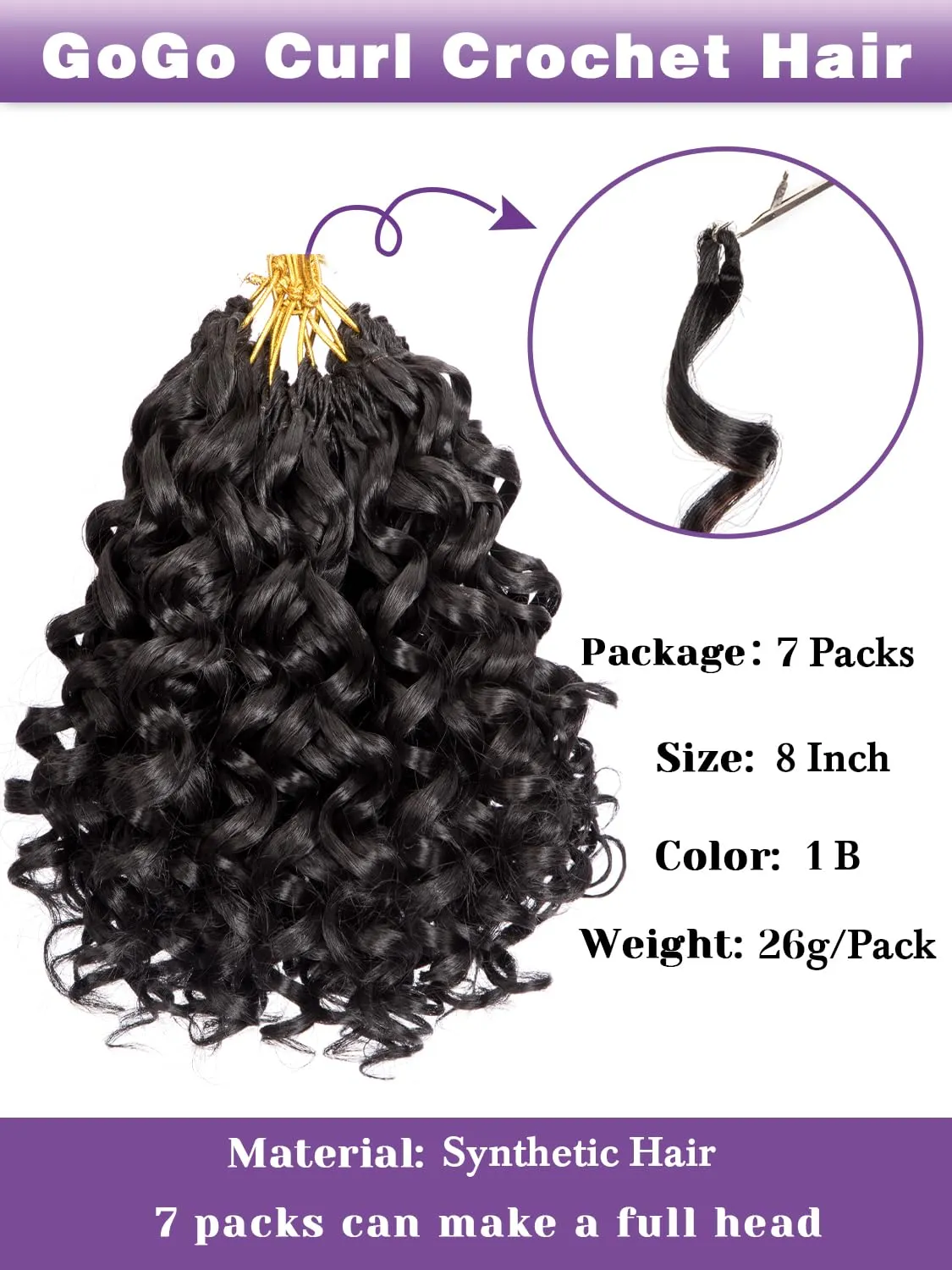 Short Curly Crochet Hair for Women 8 Inch GoGo Curl Beach Ocean Wave Deep Twist Braids Pre Looped Synthetic Braiding Extensions 7 Packs