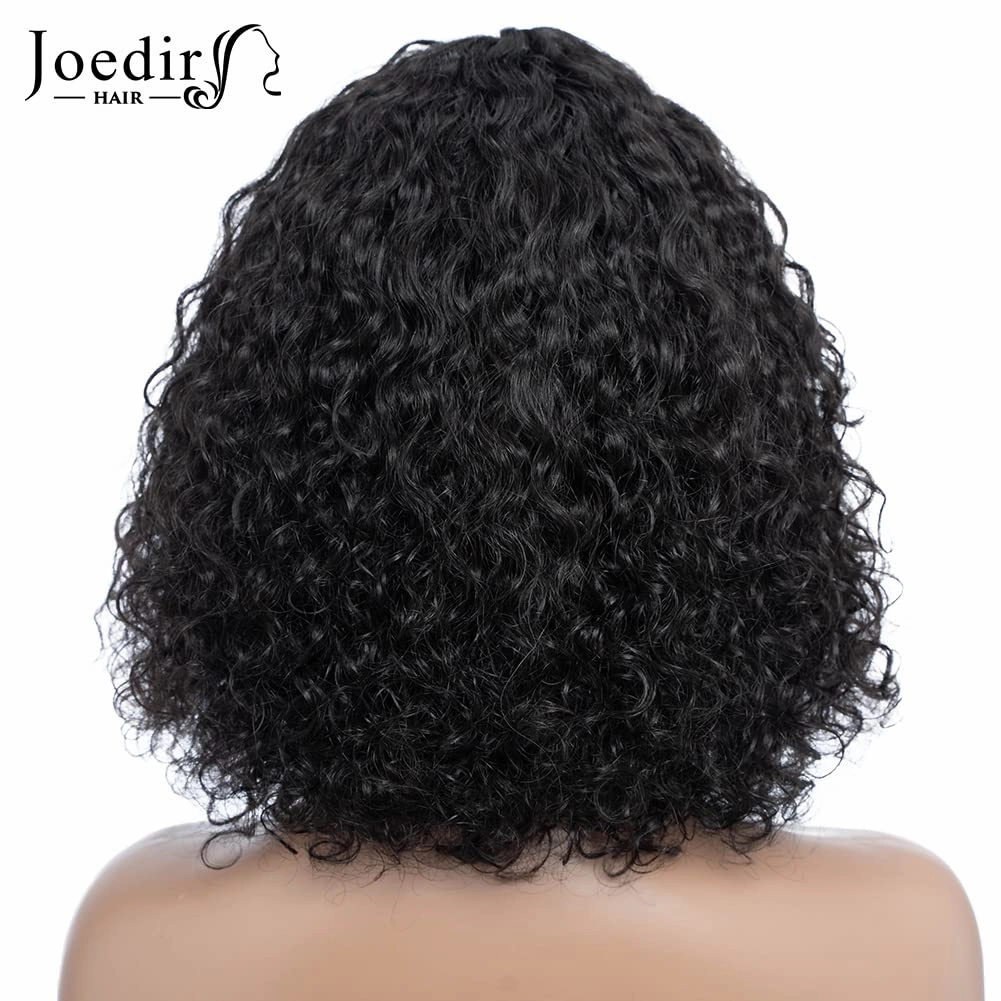 Short Curly Wig with Bangs 12 inch Brazilian Virgin Human Hair Wig for Black Women Jerry Curl Wig Curly Bob Wig with Bangs 150% Density Non Lace Front Glueless Wig Natural Black
