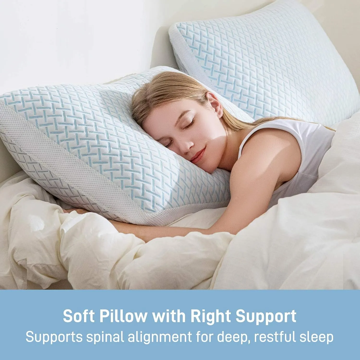 Shredded Memory Foam Cooling Soft Pillows Queen Size Set of 2, Adjustable Hypoallergenic Hotel Quality Pillow for Side, Back and Stomach Sleeper, Bamboo Viscose Cover, Oeko-TEX Certified