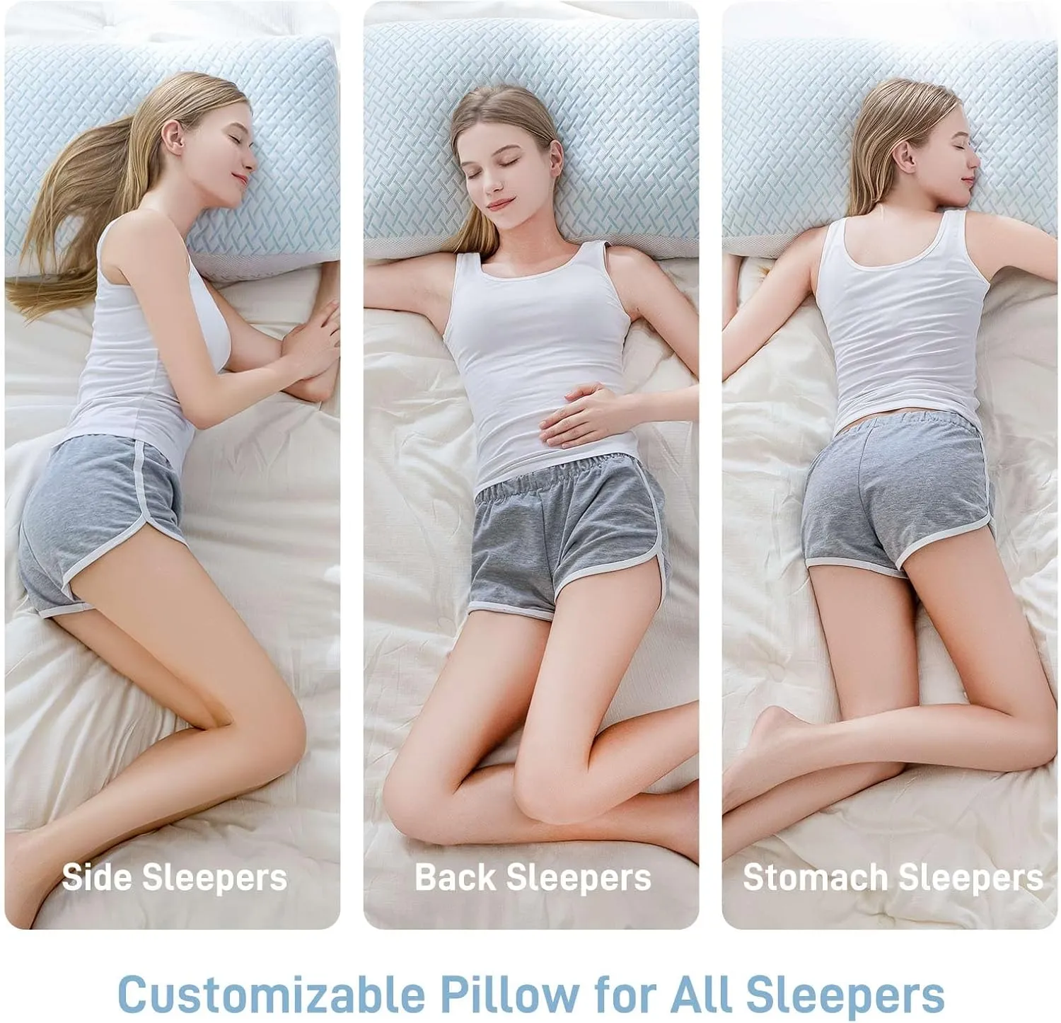 Shredded Memory Foam Cooling Soft Pillows Queen Size Set of 2, Adjustable Hypoallergenic Hotel Quality Pillow for Side, Back and Stomach Sleeper, Bamboo Viscose Cover, Oeko-TEX Certified
