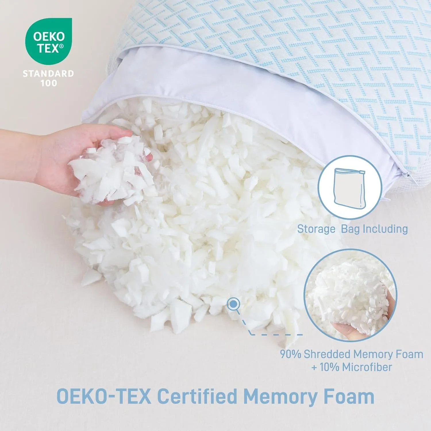 Shredded Memory Foam Cooling Soft Pillows Queen Size Set of 2, Adjustable Hypoallergenic Hotel Quality Pillow for Side, Back and Stomach Sleeper, Bamboo Viscose Cover, Oeko-TEX Certified
