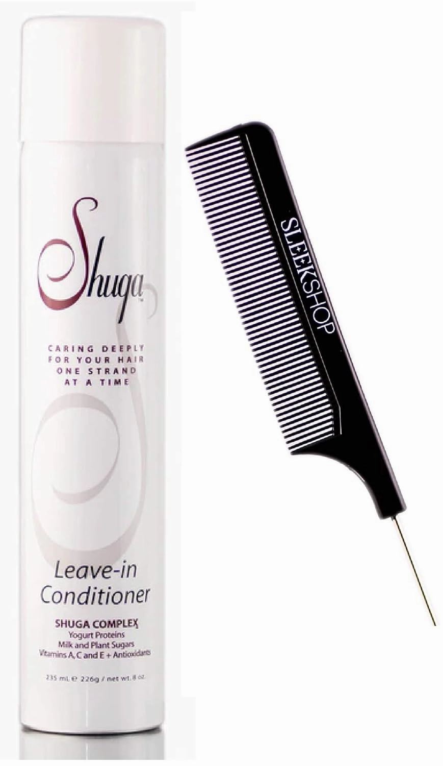 Shuga Aerosol Leave-In Conditioner, The Only Non-Silicone Aerosol Hair Spray Conditioner (w/Steel Pin Tail Comb) Sugar Hairspray (8 oz / 235 ml)