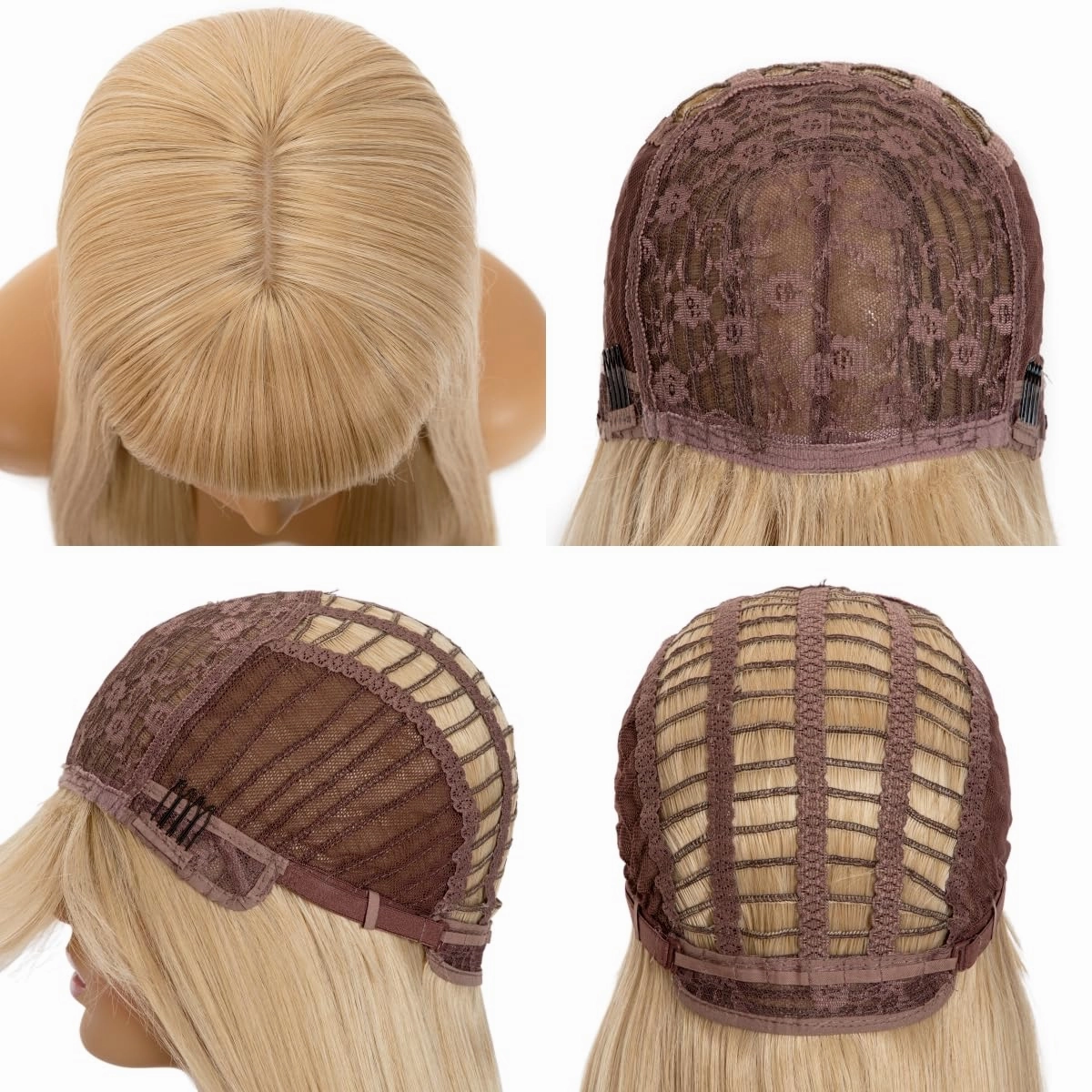 Silky Soft Straight Wig with Bangs Dark Roots Ombre Blonde Synthetic Wigs for Women Natural Fashion Long Hair Heat Resistant Fiber Remy Hair Machine Made Glueless Full Wigs (Ombre Blonde, 24 Inch)