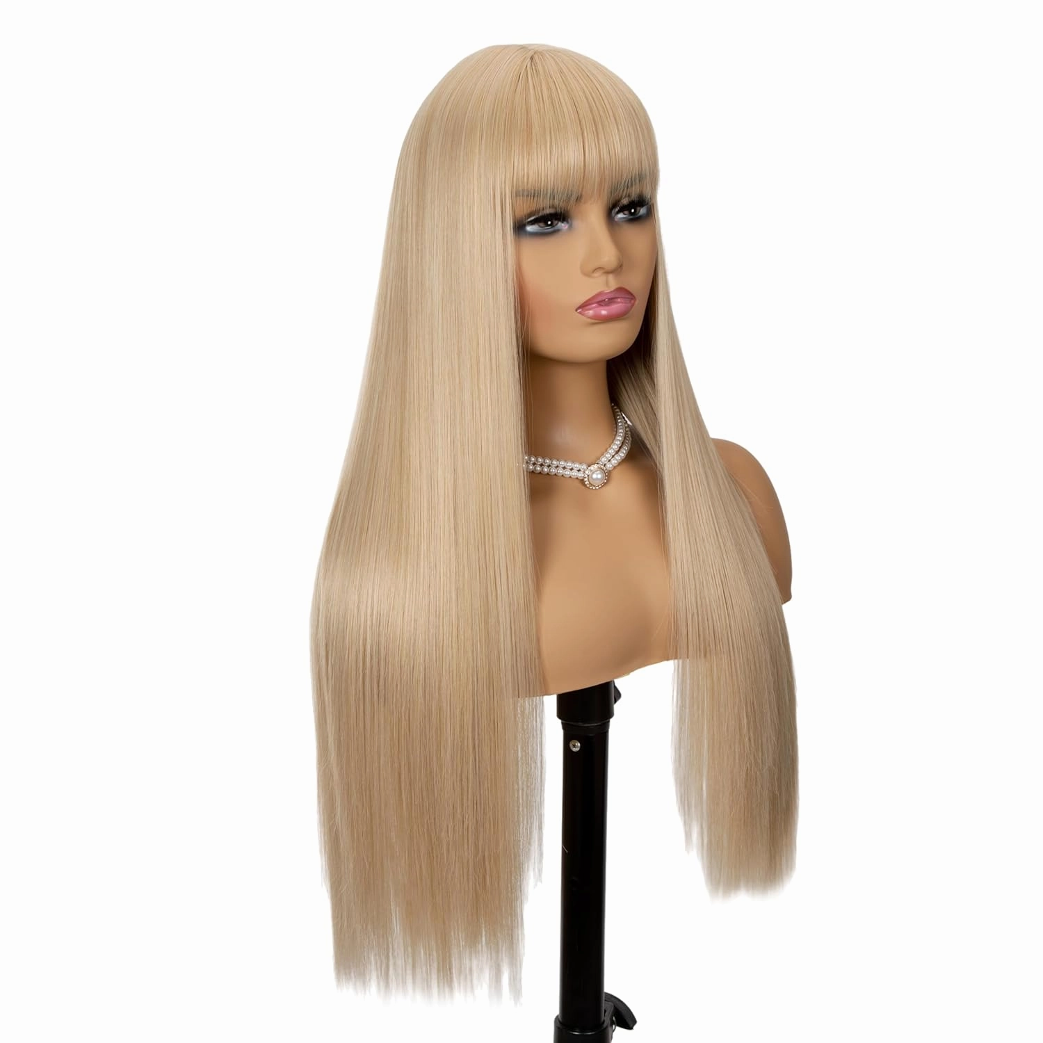 Silky Soft Straight Wig with Bangs Dark Roots Ombre Blonde Synthetic Wigs for Women Natural Fashion Long Hair Heat Resistant Fiber Remy Hair Machine Made Glueless Full Wigs (Ombre Blonde, 24 Inch)