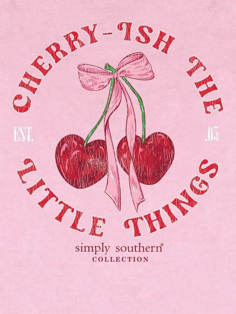 Simply Southern Cherry-ish The Little Things - Cherries - Pink Bow - Adult T-Shirt