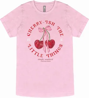 Simply Southern Cherry-ish The Little Things - Cherries - Pink Bow - Adult T-Shirt