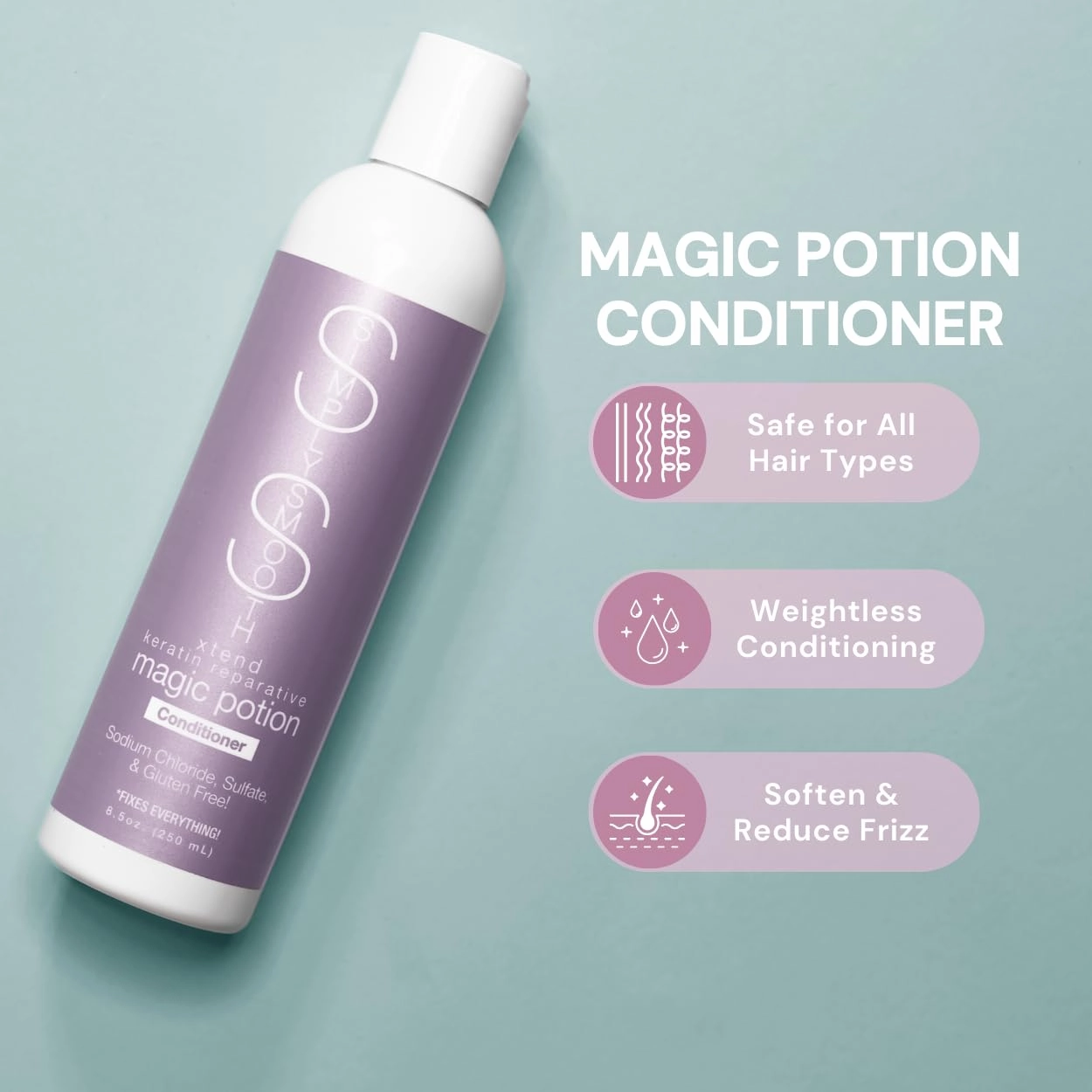 SIMPLY SMOOTH Xtend Keratin Magic Potion Conditioner Daily Conditioner Restore & Repair Dry, Damaged, Depleted Hair Hydrate & Create Soft, Healthy Hair For All Hair Types 8.5 Fl Oz