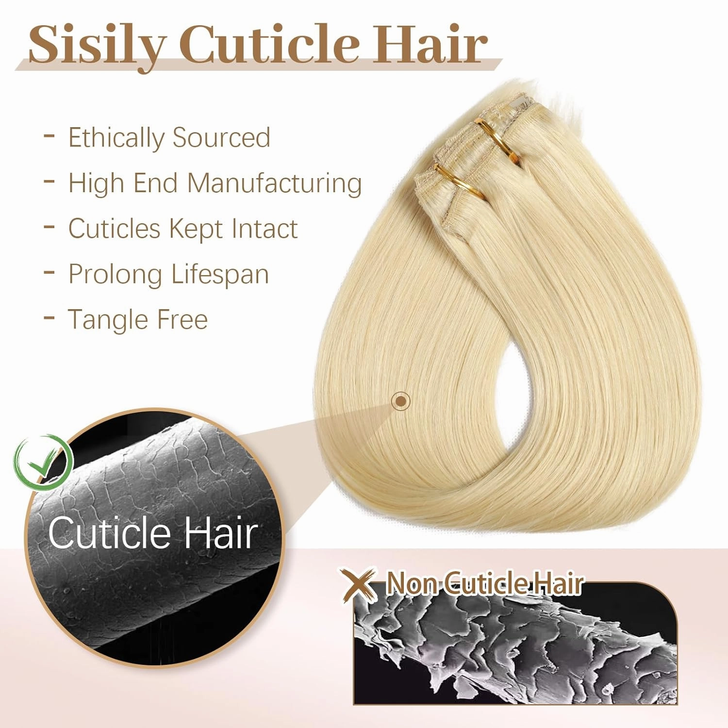 Sisily Clip in Hair Extensions Real Human Hair, Premium Human Hair Clip in Extensions Bleach Blonde, Soft Straight Hair Extensions Real Human Hair Clip ins 7PCS Double Weft（20 Inch #613）