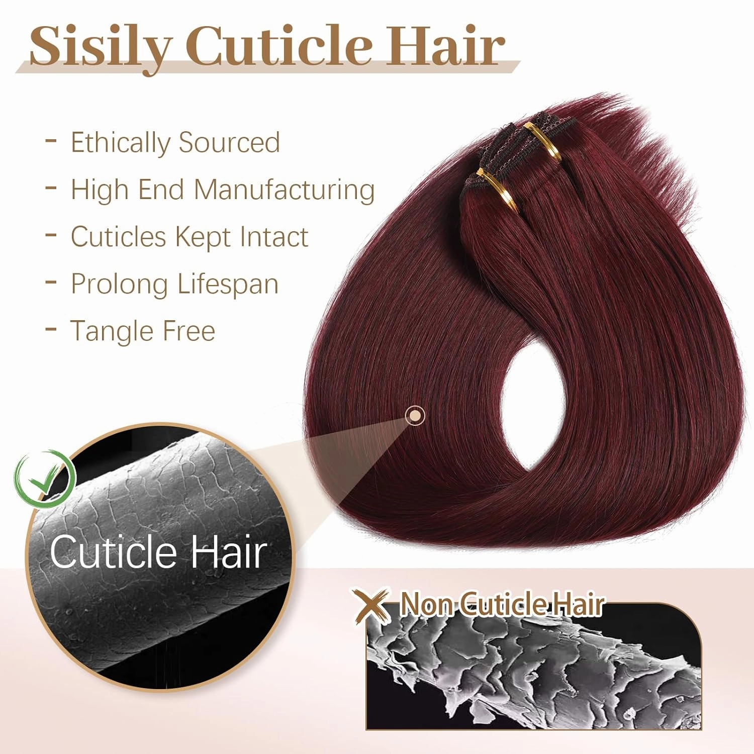 Sisily Clip in Hair Extensions Real Human Hair, Premium Human Hair Clip in Extensions Burgundy Red, Soft Straight Hair Extensions Real Human Hair Clip ins 7PCS Double Weft（18 Inch）