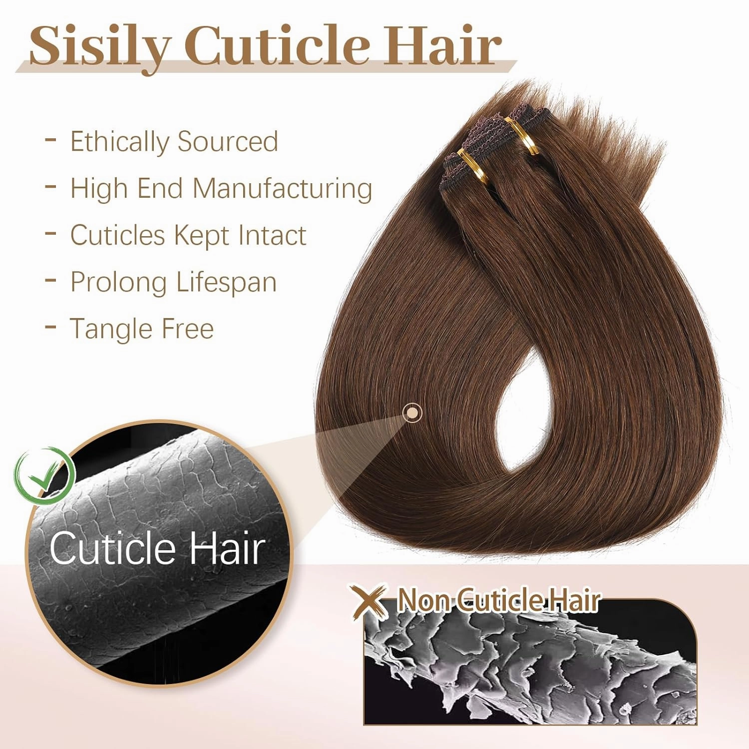 Sisily Clip in Hair Extensions Real Human Hair, Premium Human Hair Clip in Extensions Chocolate Brown, Soft Straight Hair Extensions Real Human Hair Clip ins 7PCS Double Weft（16 Inch #4）