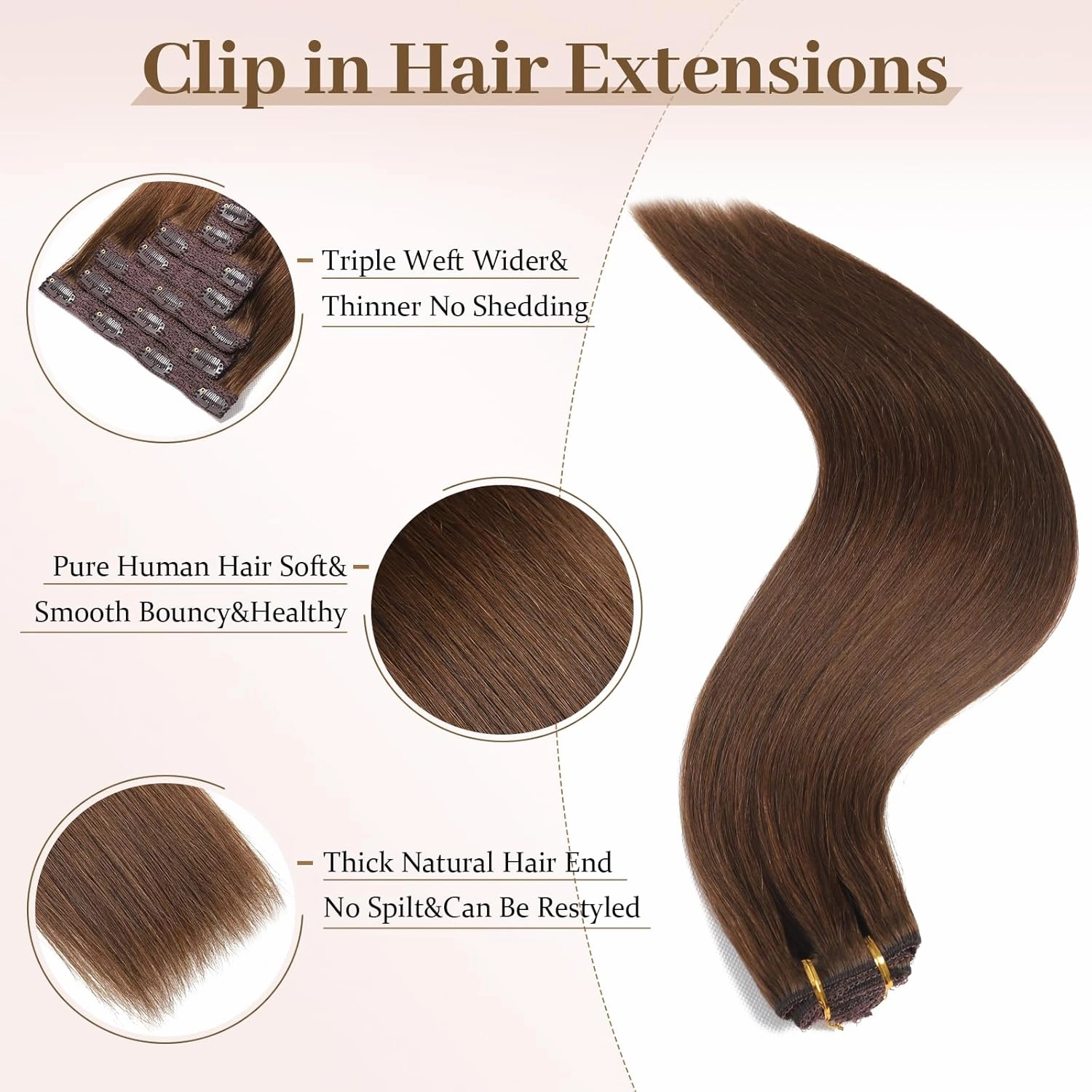 Sisily Clip in Hair Extensions Real Human Hair, Premium Human Hair Clip in Extensions Chocolate Brown, Soft Straight Hair Extensions Real Human Hair Clip ins 7PCS Double Weft（16 Inch #4）