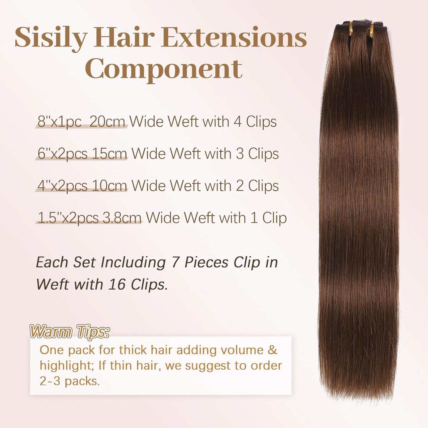 Sisily Clip in Hair Extensions Real Human Hair, Premium Human Hair Clip in Extensions Chocolate Brown, Soft Straight Hair Extensions Real Human Hair Clip ins 7PCS Double Weft（16 Inch #4）