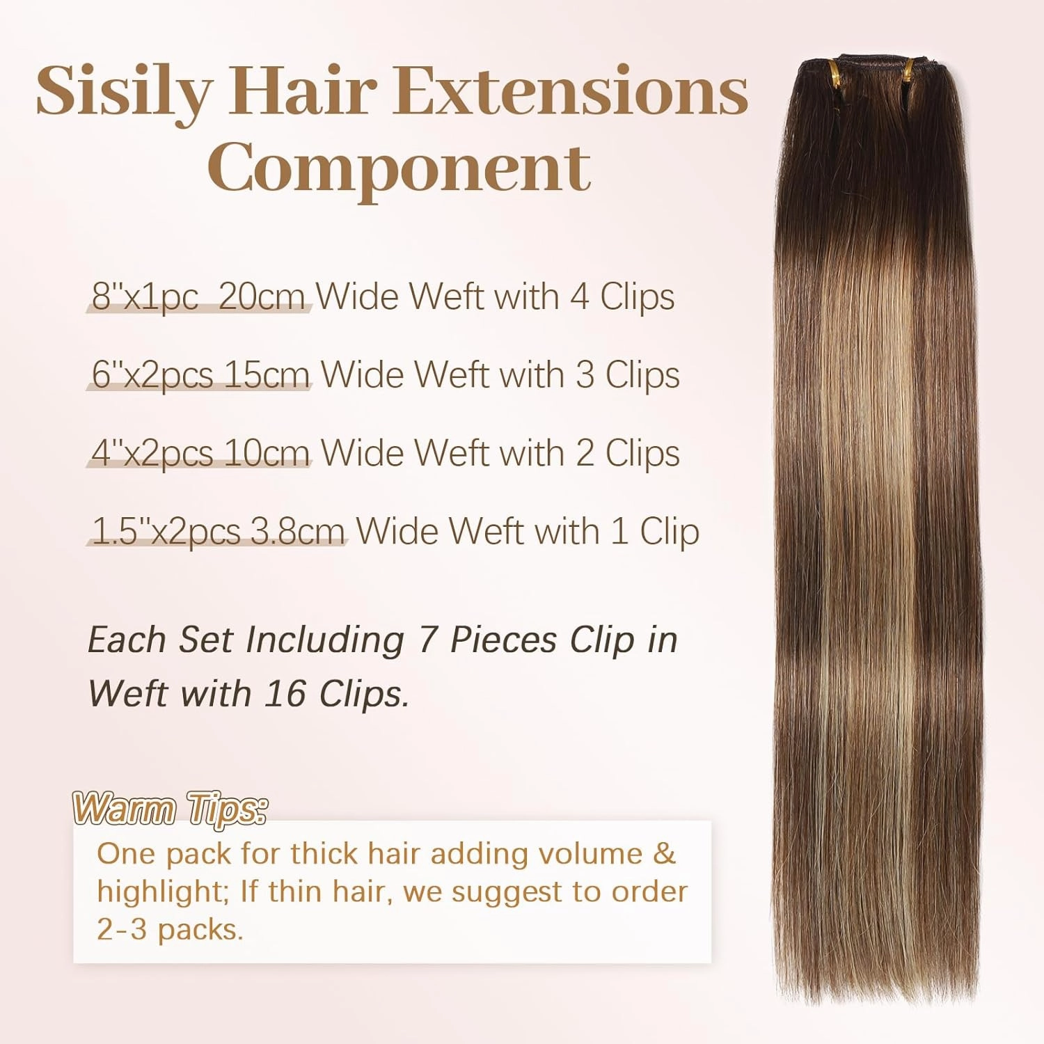 Sisily Clip in Hair Extensions Real Human Hair, Premium Human Hair Clip in Extensions Chocolate Brown to Blonde Balayage, Soft Straight Hair Extensions Real Human Hair Clip ins 7PCS （20 Inch）
