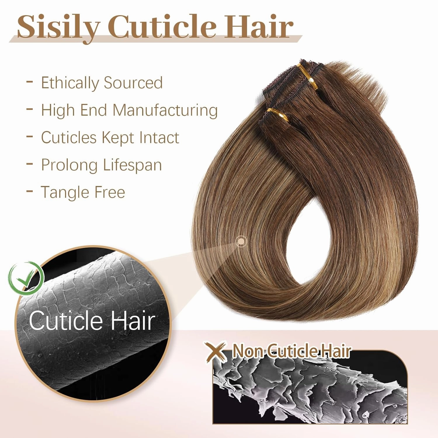 Sisily Clip in Hair Extensions Real Human Hair, Premium Human Hair Clip in Extensions Chocolate Brown to Blonde Balayage, Soft Straight Hair Extensions Real Human Hair Clip ins 7PCS （20 Inch）