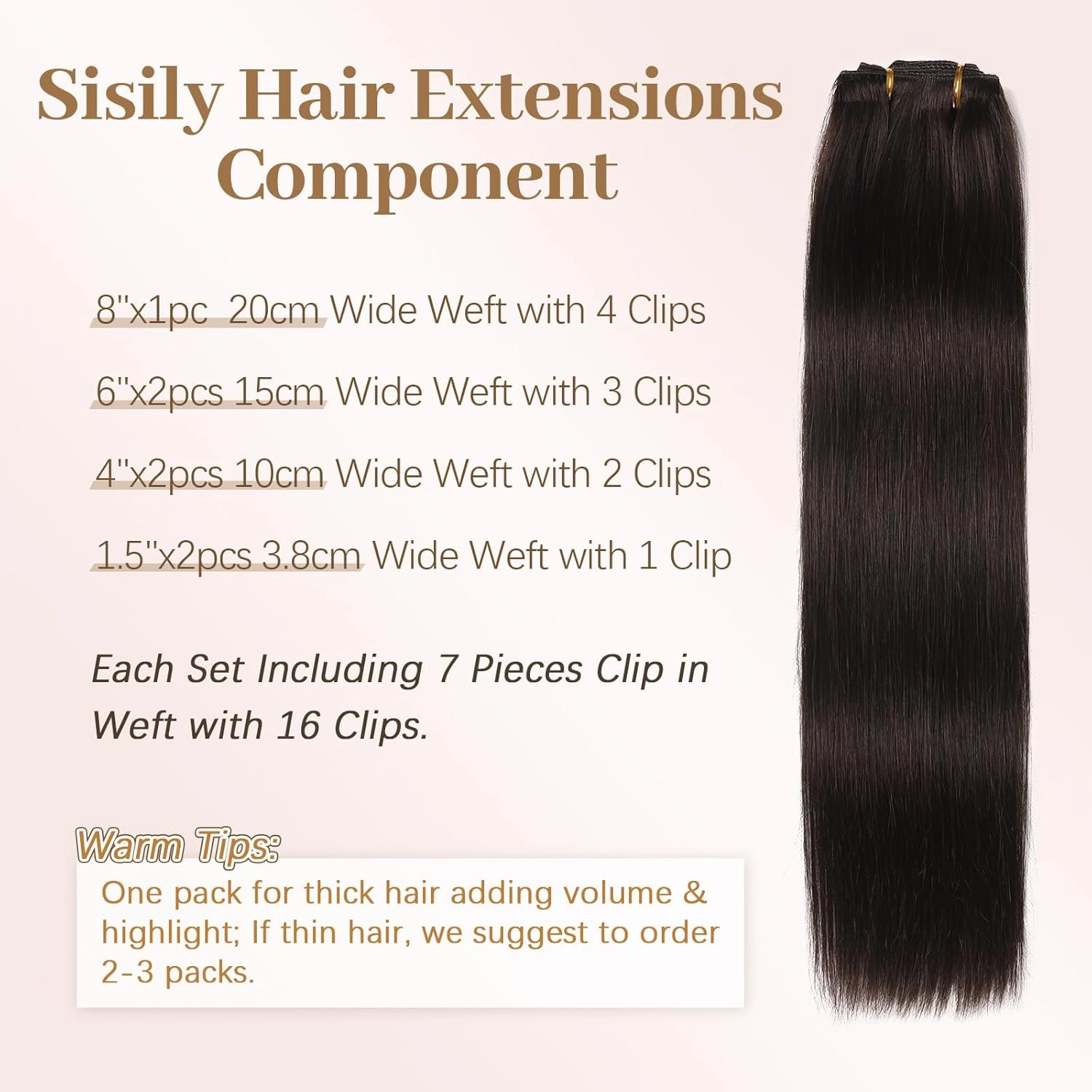 Sisily Clip in Hair Extensions Real Human Hair, Premium Human Hair Clip in Extensions Dark Brown, Soft Straight Hair Extensions Real Human Hair Clip ins 7PCS Double Weft（18 Inch #2）