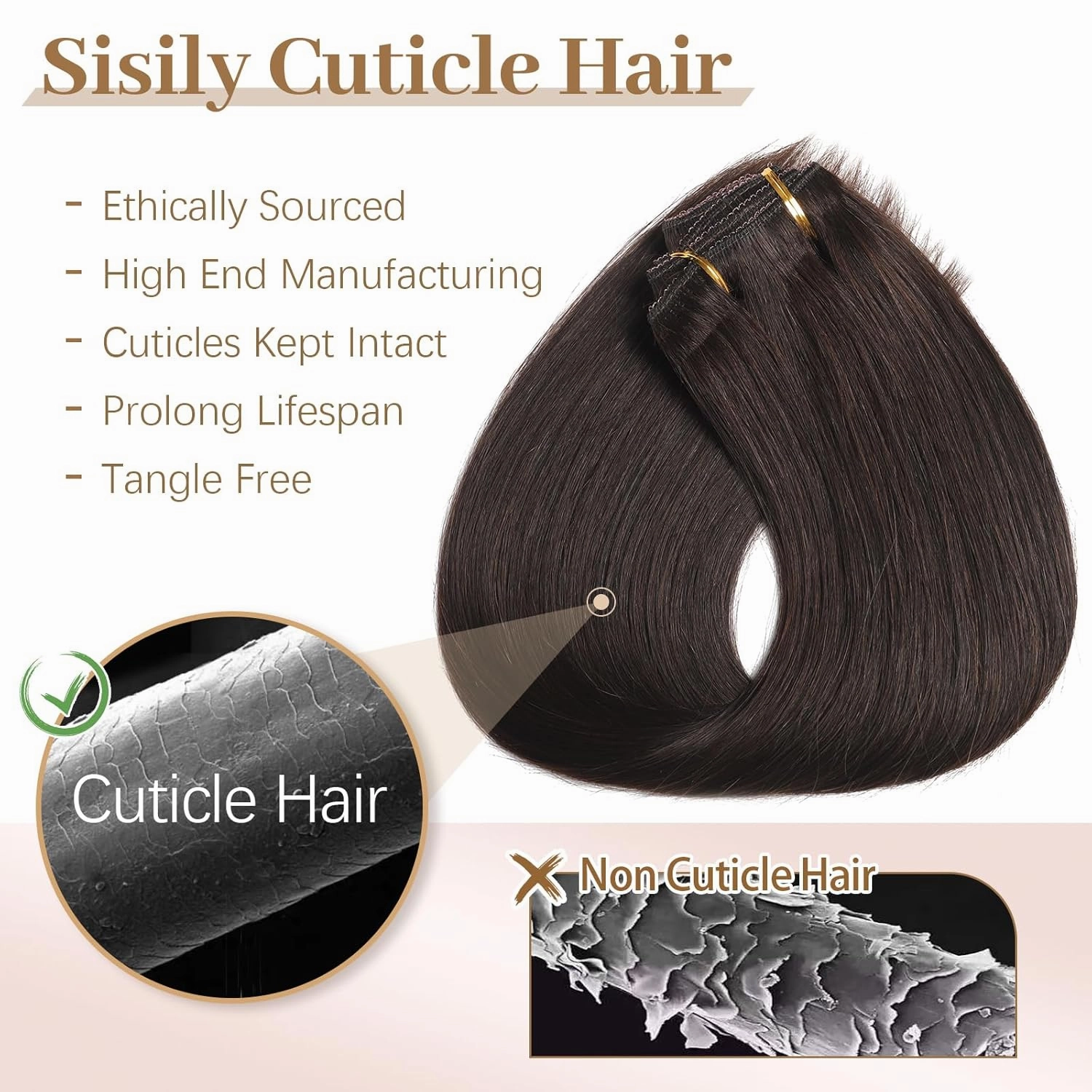 Sisily Clip in Hair Extensions Real Human Hair, Premium Human Hair Clip in Extensions Dark Brown, Soft Straight Hair Extensions Real Human Hair Clip ins 7PCS Double Weft（18 Inch #2）