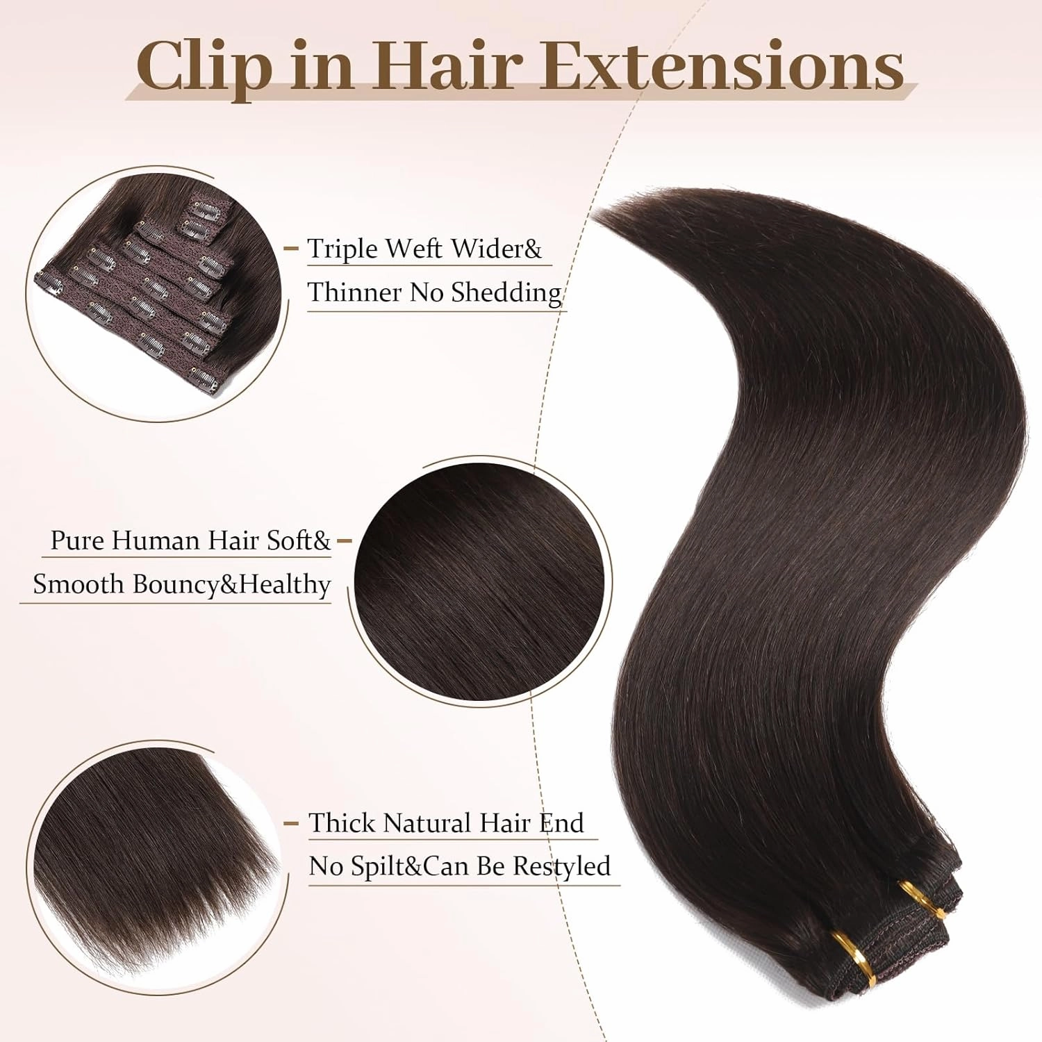 Sisily Clip in Hair Extensions Real Human Hair, Premium Human Hair Clip in Extensions Dark Brown, Soft Straight Hair Extensions Real Human Hair Clip ins 7PCS Double Weft（18 Inch #2）
