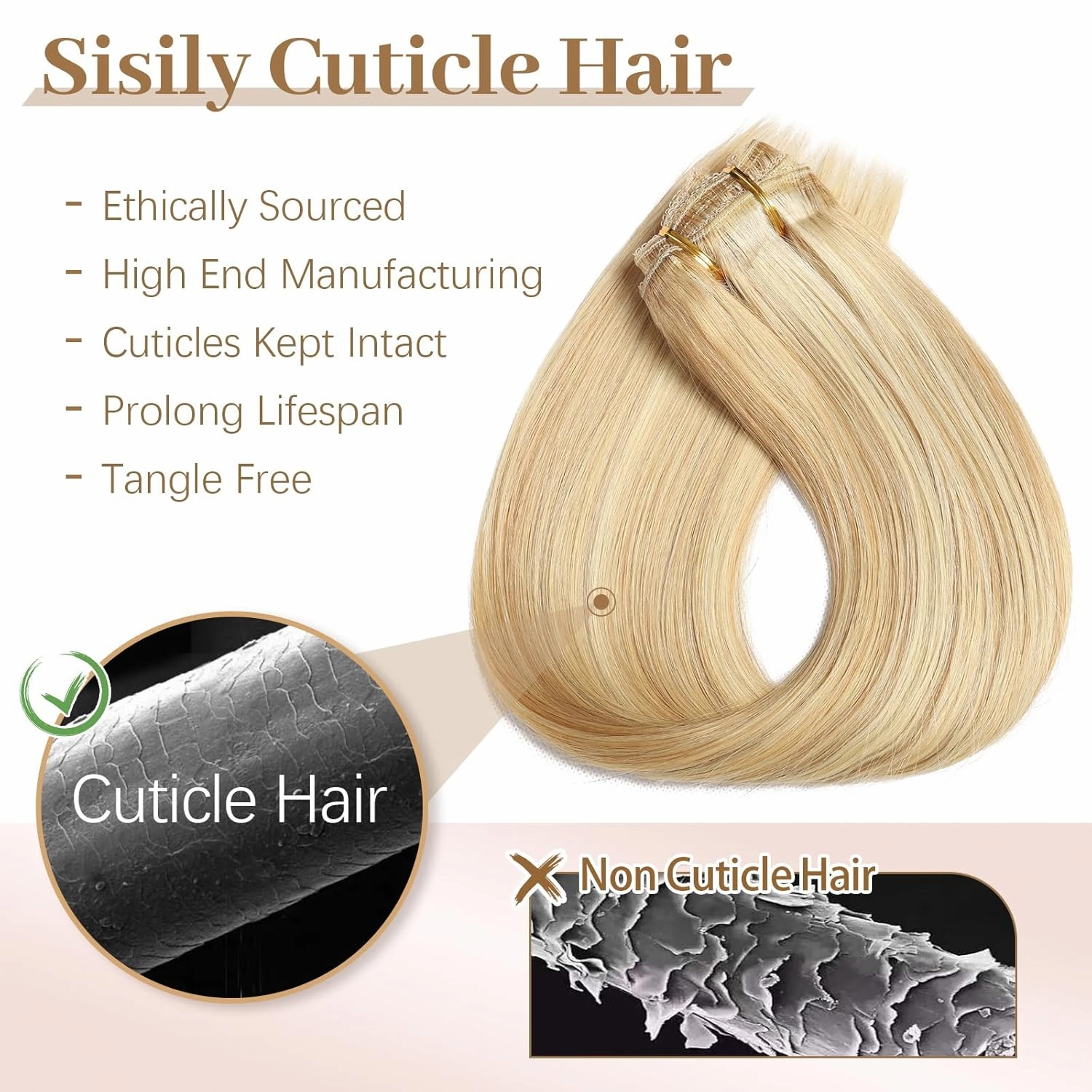Sisily Clip in Hair Extensions Real Human Hair, Premium Human Hair Clip in Extensions Dirty Blonde to Bleach Blonde Highlight, Soft Straight Hair Extensions Real Human Hair Clip ins 7PCS （20 Inch）
