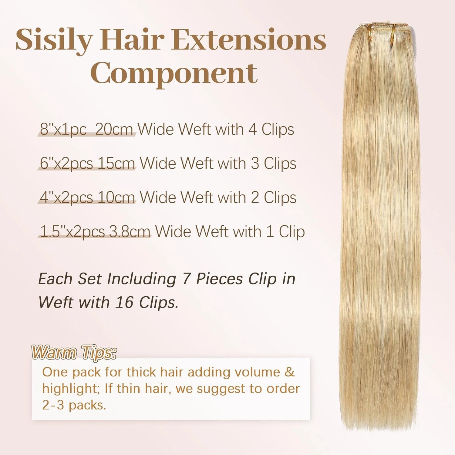 Sisily Clip in Hair Extensions Real Human Hair, Premium Human Hair Clip in Extensions Dirty Blonde to Bleach Blonde Highlight, Soft Straight Hair Extensions Real Human Hair Clip ins 7PCS （20 Inch）