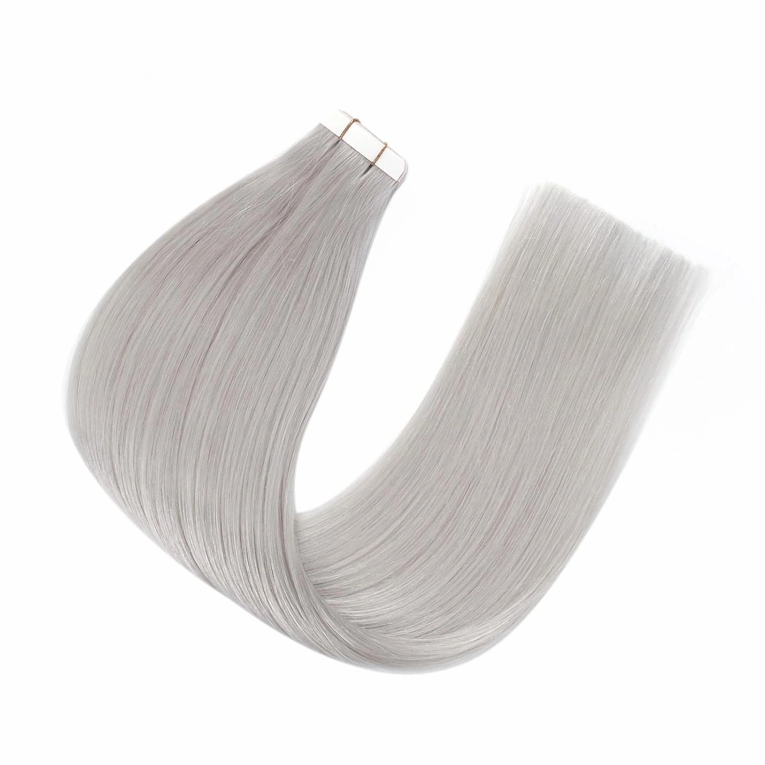 Sixstarhair Tape in Hair Extensions Human Hair Silky Straight Platinum Sliver Color Remy Human Hair Gray Tape Hair Extensions 20 Pieces Pack 50g For White Women [#Silver Gray 14inch]