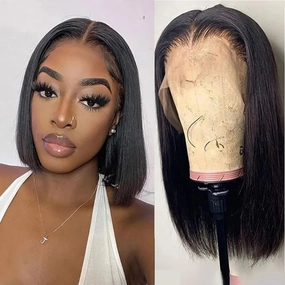 Skin Bob Wig Human Hair 13x4 Lace Frontal Wig Straight Short Bob Wigs for Women Glueless Bob Wigs Human Hair Pre Plucked Free Part Natural Color 10 Inch 180 Density