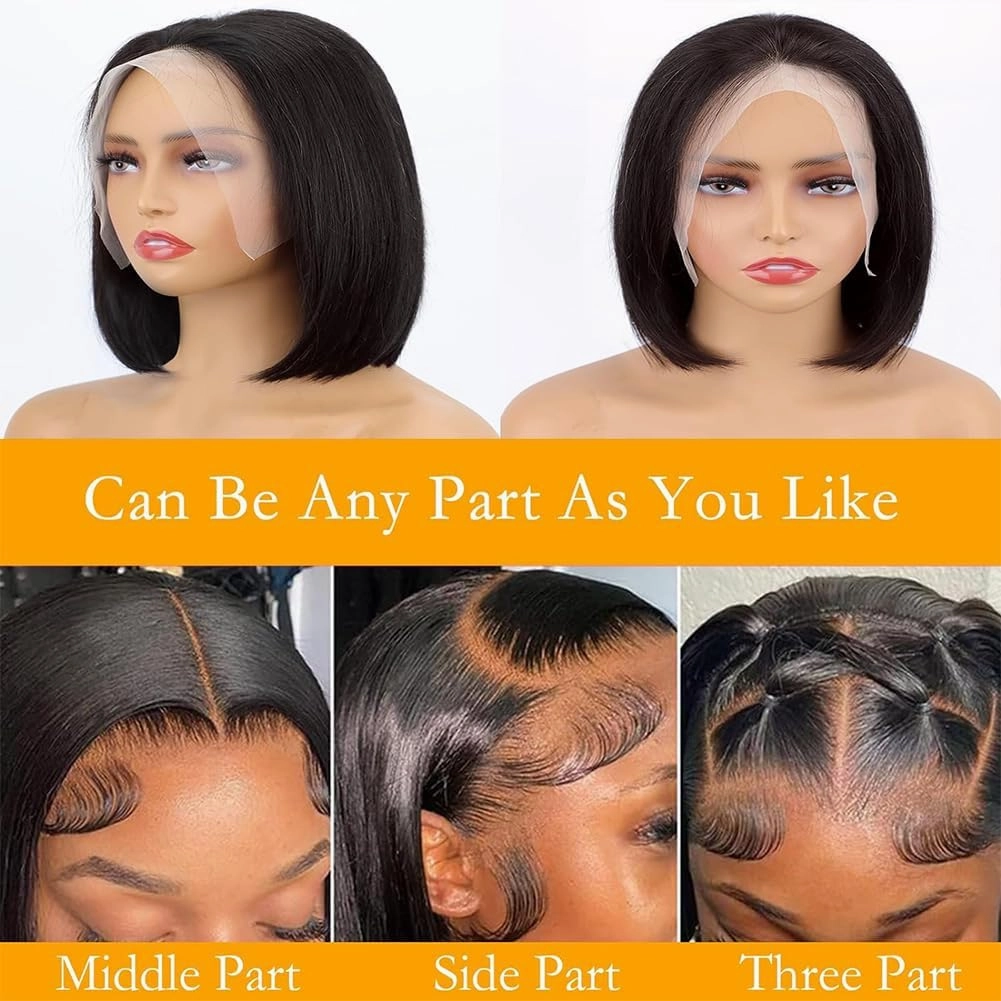 Skin Bob Wig Human Hair 13x4 Lace Frontal Wig Straight Short Bob Wigs for Women Glueless Bob Wigs Human Hair Pre Plucked Free Part Natural Color 10 Inch 180 Density