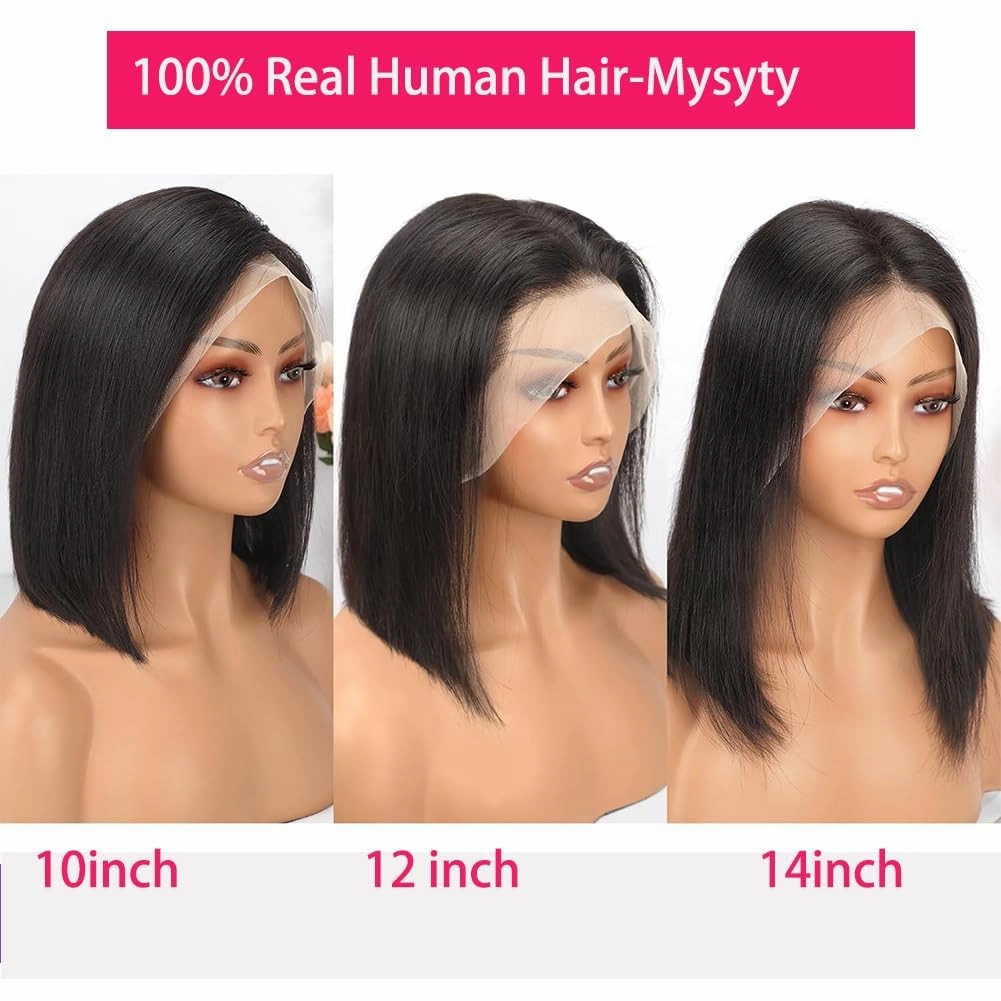 Skin Bob Wig Human Hair 13x4 Lace Frontal Wig Straight Short Bob Wigs for Women Glueless Bob Wigs Human Hair Pre Plucked Free Part Natural Color 10 Inch 180 Density