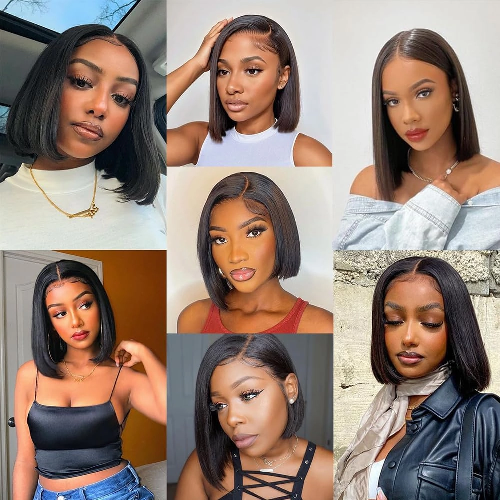 Skin Bob Wig Human Hair 13x4 Lace Frontal Wig Straight Short Bob Wigs for Women Glueless Bob Wigs Human Hair Pre Plucked Free Part Natural Color 10 Inch 180 Density