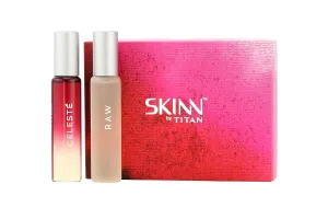 Sk..inn By Titan Unisex,Raw & Celeste Long Lasting Woody Spray Perfume Gift Set For Couples-20Ml(Pack Of 2)|Perfume For Men & Women|Travel Size Fragrances|Pocket Size Scents|Fragrance Gift Set