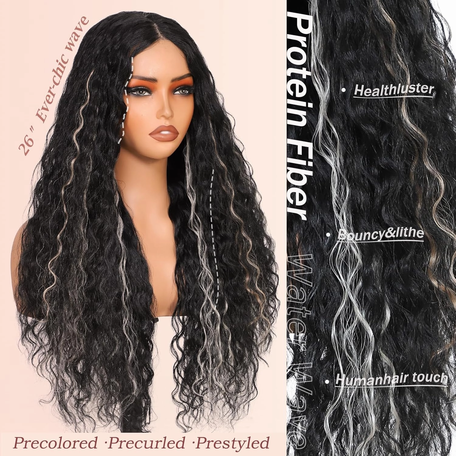 Skunk Blonde and Black Synthetic Lace Front Wig, Curly Hair Glueless Wigs For Women,Curly Synthetic Wig Upgraded with Premium Human-Hair-Like Fiber (Skunk Blonde and Black)