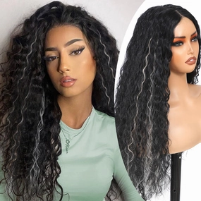 Skunk Blonde and Black Synthetic Lace Front Wig, Curly Hair Glueless Wigs For Women,Curly Synthetic Wig Upgraded with Premium Human-Hair-Like Fiber (Skunk Blonde and Black)