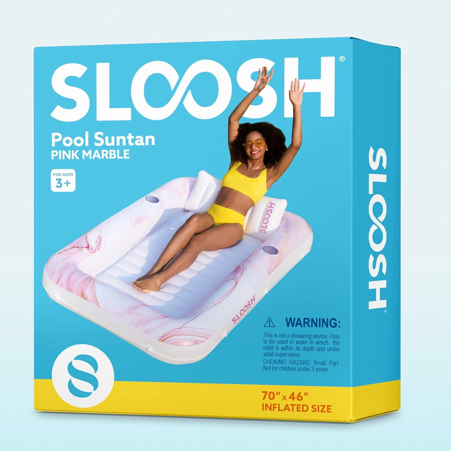 SLOOSH Inflatable Tanning Pool Lounger Float, 70" x 46" Pool Floats Adult with Pillow, 4 in 1 Suntan Tub Raft Floatie,Sunbathing Bed Lounge for Water Blow Up Ball Pit Party Gifts, Pink Marble