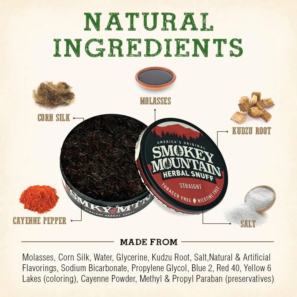 Smokey Mountain Herbal Long Cut – Straight – 10 Can Box - Tobacco Free and Nicotine Free Snuff