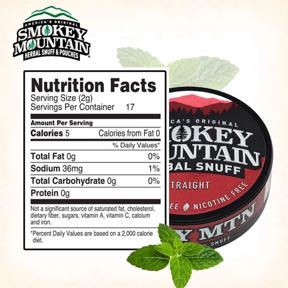Smokey Mountain Herbal Long Cut – Straight – 10 Can Box - Tobacco Free and Nicotine Free Snuff