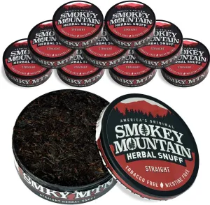 Smokey Mountain Herbal Long Cut – Straight – 10 Can Box - Tobacco Free and Nicotine Free Snuff