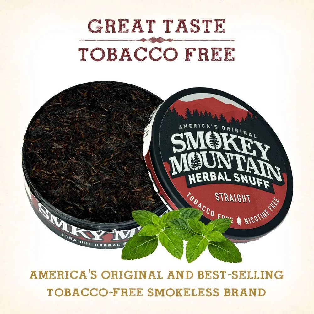 Smokey Mountain Herbal Long Cut – Straight – 10 Can Box - Tobacco Free and Nicotine Free Snuff