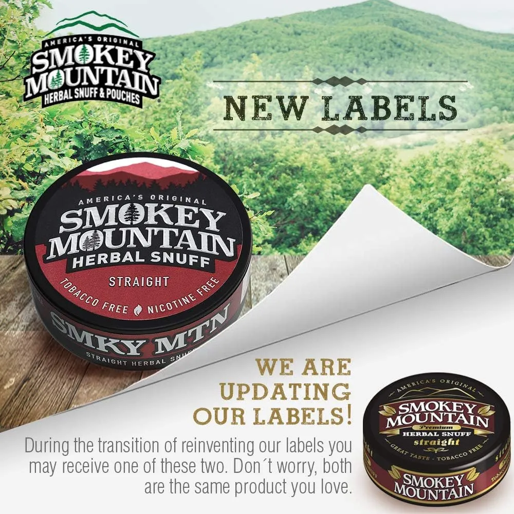 Smokey Mountain Herbal Long Cut – Straight – 10 Can Box - Tobacco Free and Nicotine Free Snuff