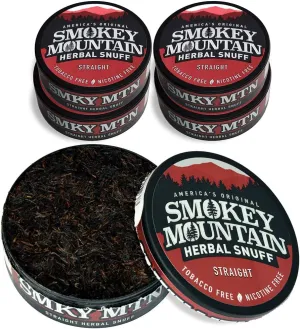 Smokey Mountain Herbal Long Cut – Straight – 5 Can Box - Tobacco Free and Nicotine Free Snuff